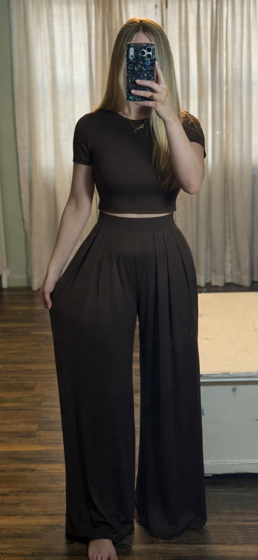 Brown Crop Top & Wide Leg Palazzo Pants