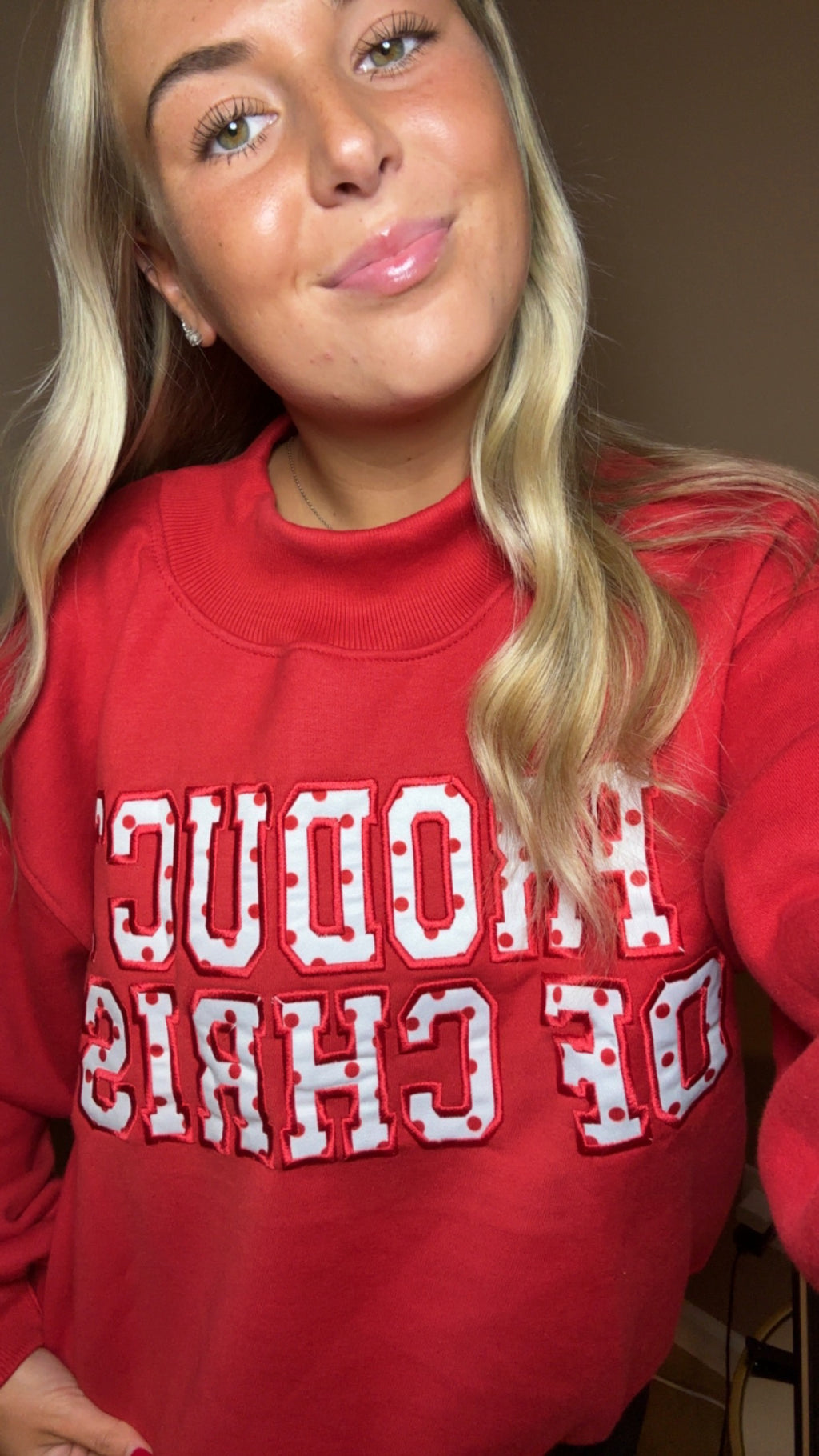 Product of Christ Mock Neck Red Polka Dot