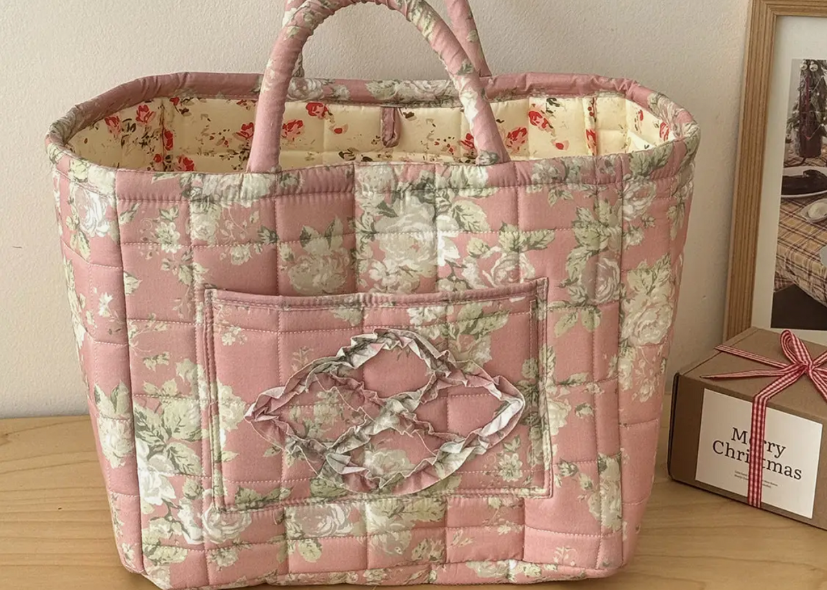 Pink Floral Quilted Storage Tote