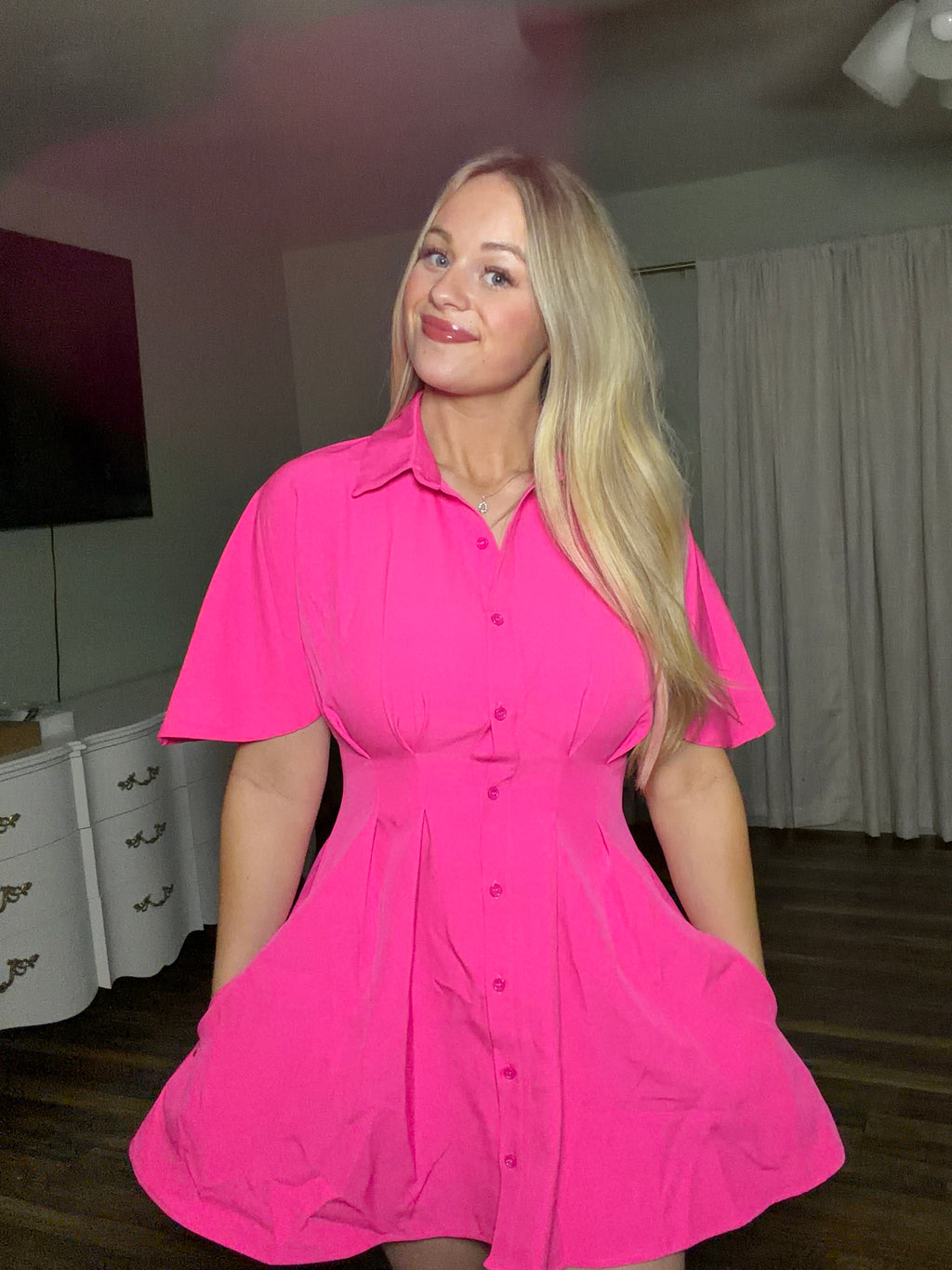 Pleated Shirt Mini Dress