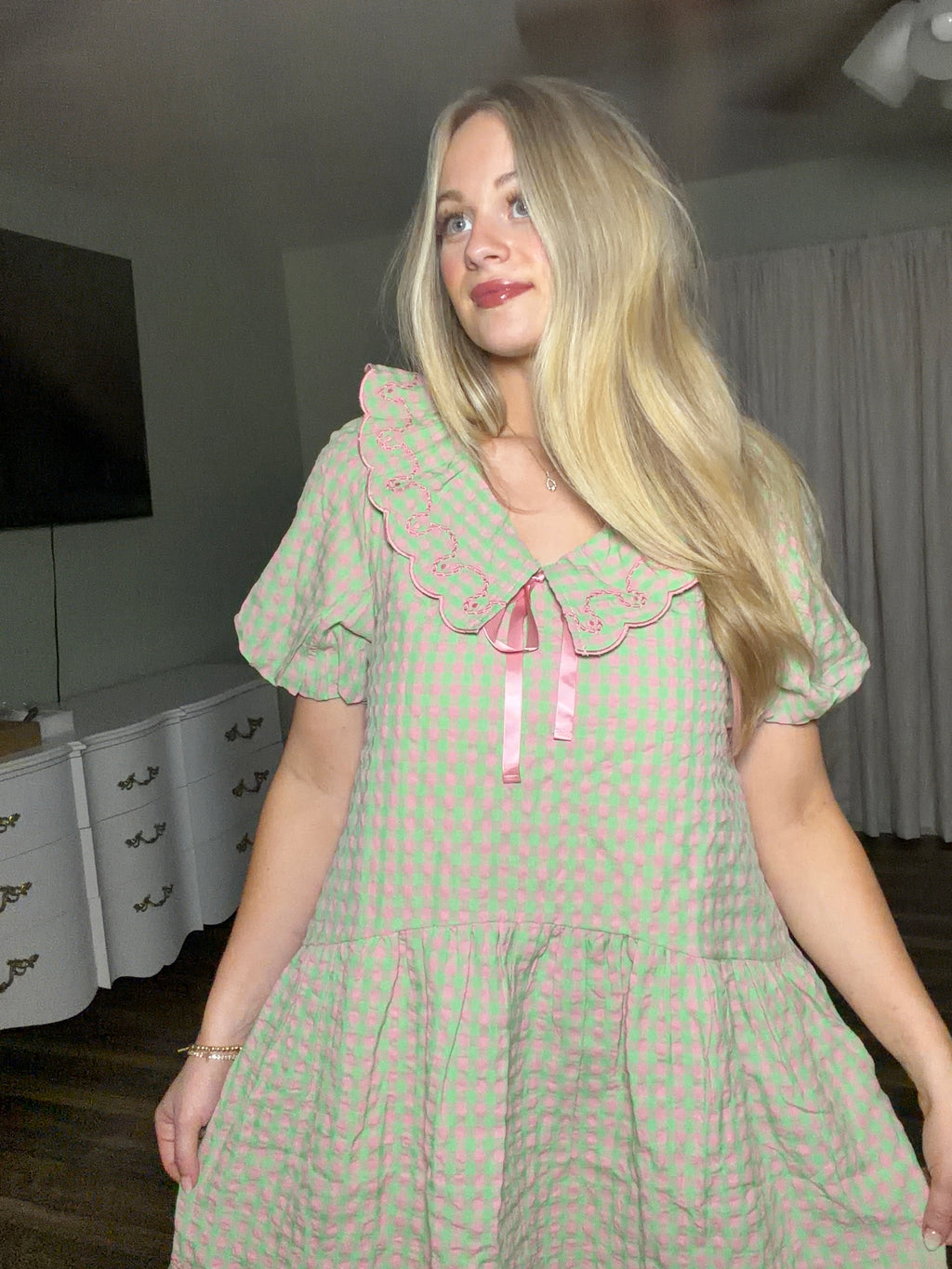 Gingham Ruffle Babydoll Dress