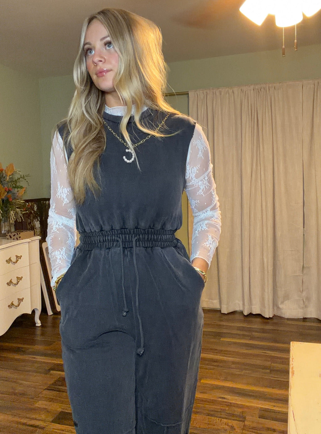 Sleeveless Black Mineral Washed Jumpsuit