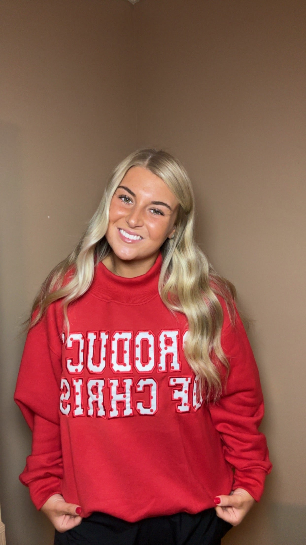 Product of Christ Mock Neck Red Polka Dot