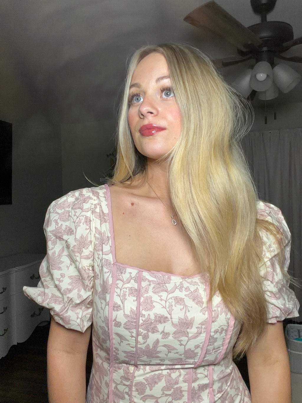 Dusty Rose Midi Bubble Sleeve Dress