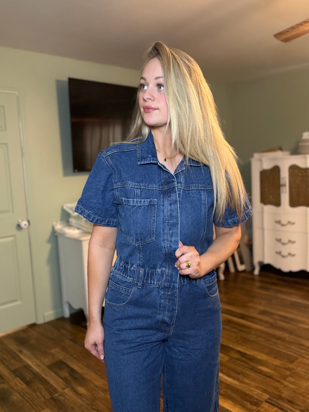 Denim Button Up Jumpsuit