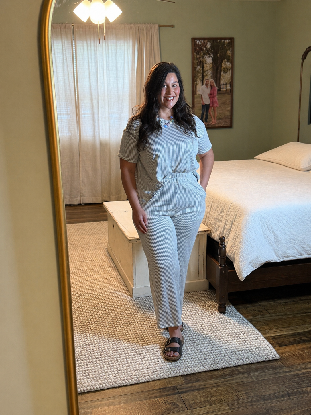 Grey Ribbed Pants Set