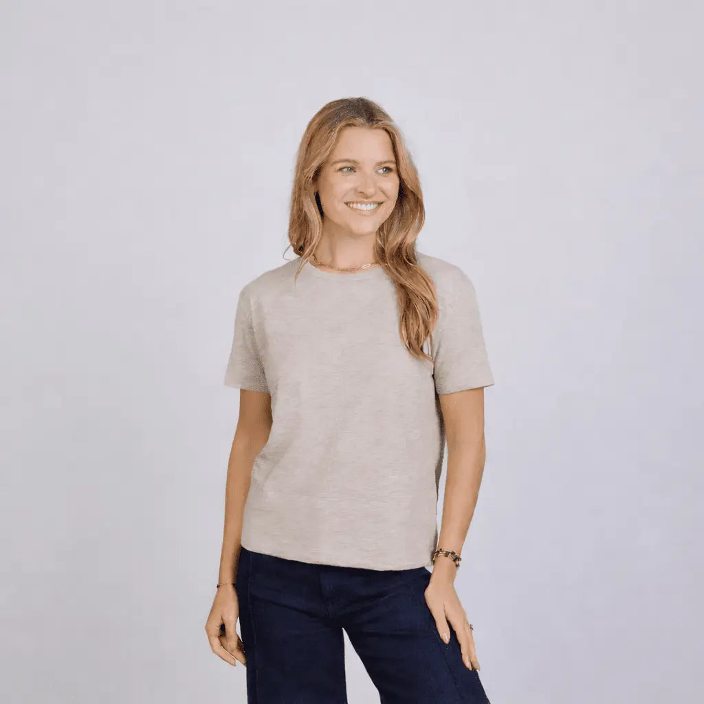 Celia Perfect Length Tee in Washed Taupe - Short Sleeve