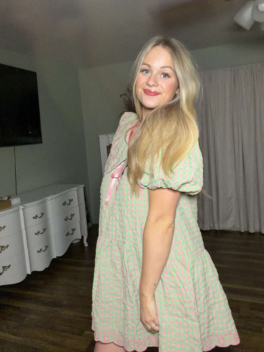 Gingham Ruffle Babydoll Dress