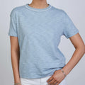Charlie Tee in Dusty Blue with White Contrast Stitching - Short Sleeve
