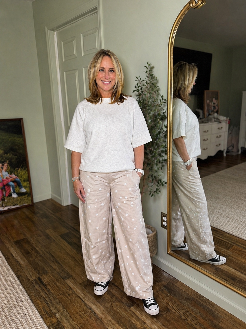 Polka Dot Printed Denim Pants