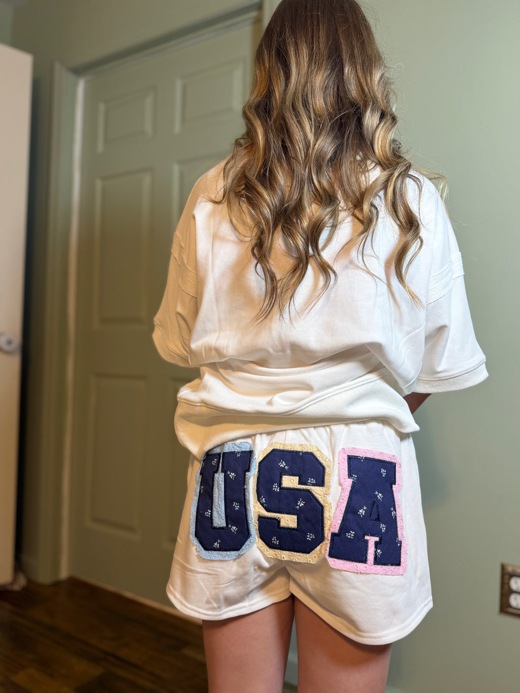 USA Patch Bottoms with Floral Embroidery