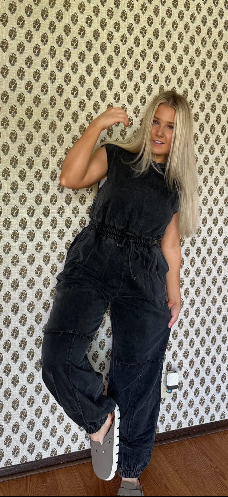 Sleeveless Black Mineral Washed Jumpsuit