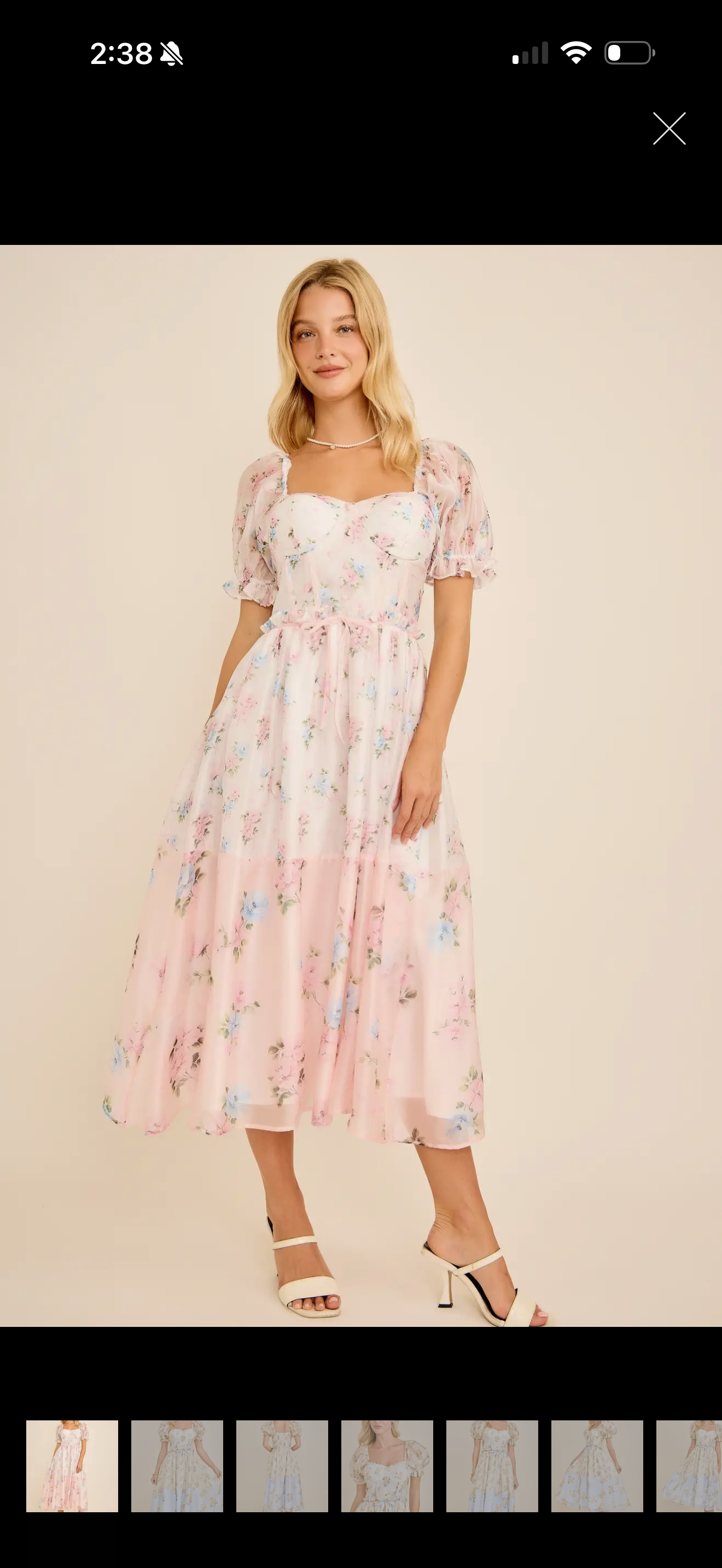 Floral Print Puff Sleeves Midi Dress