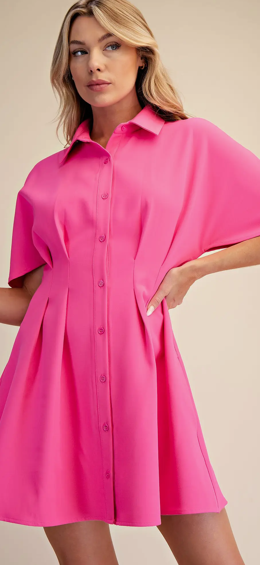 Pleated Shirt Mini Dress