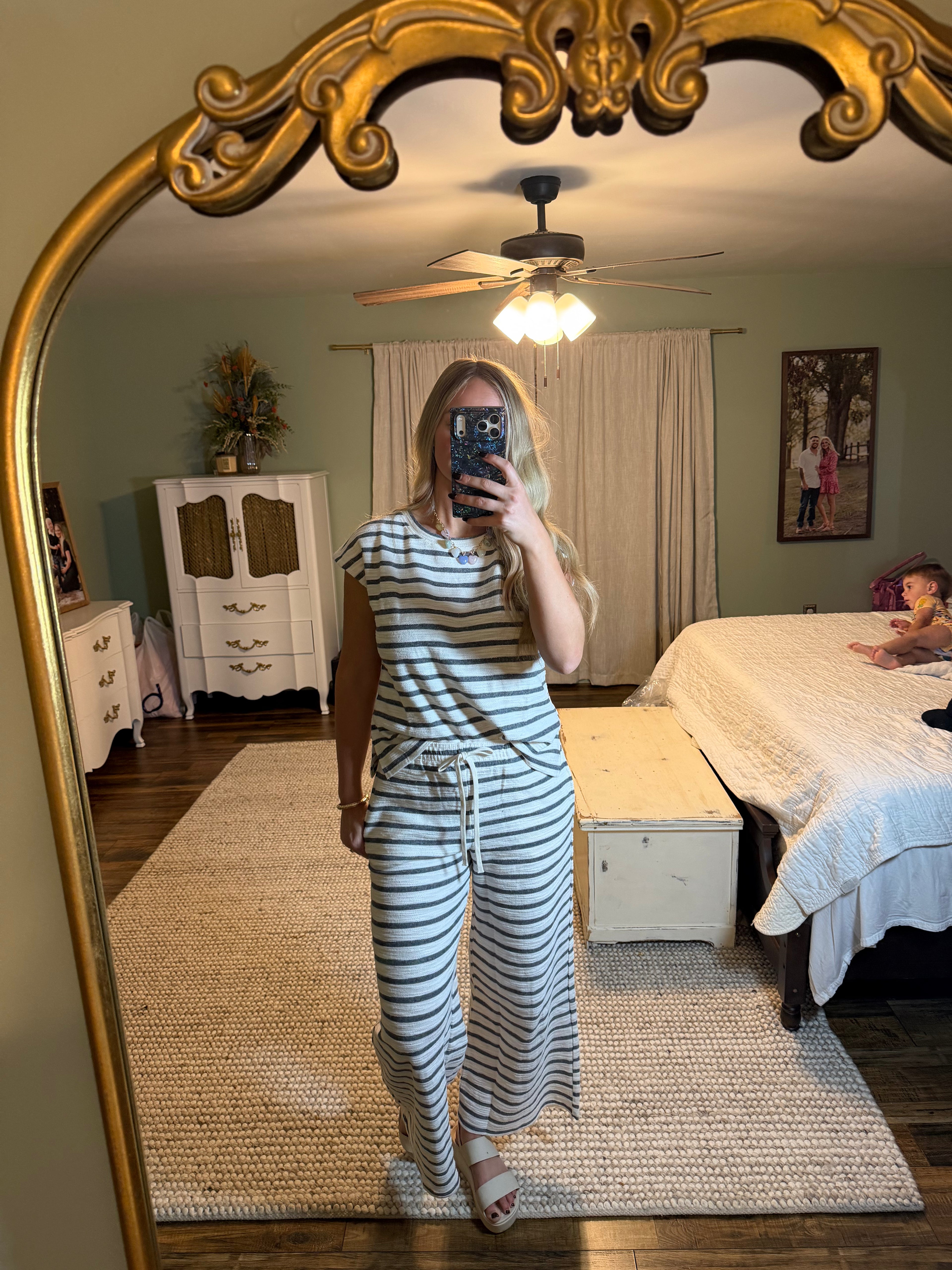 Navy Striped Matching Set