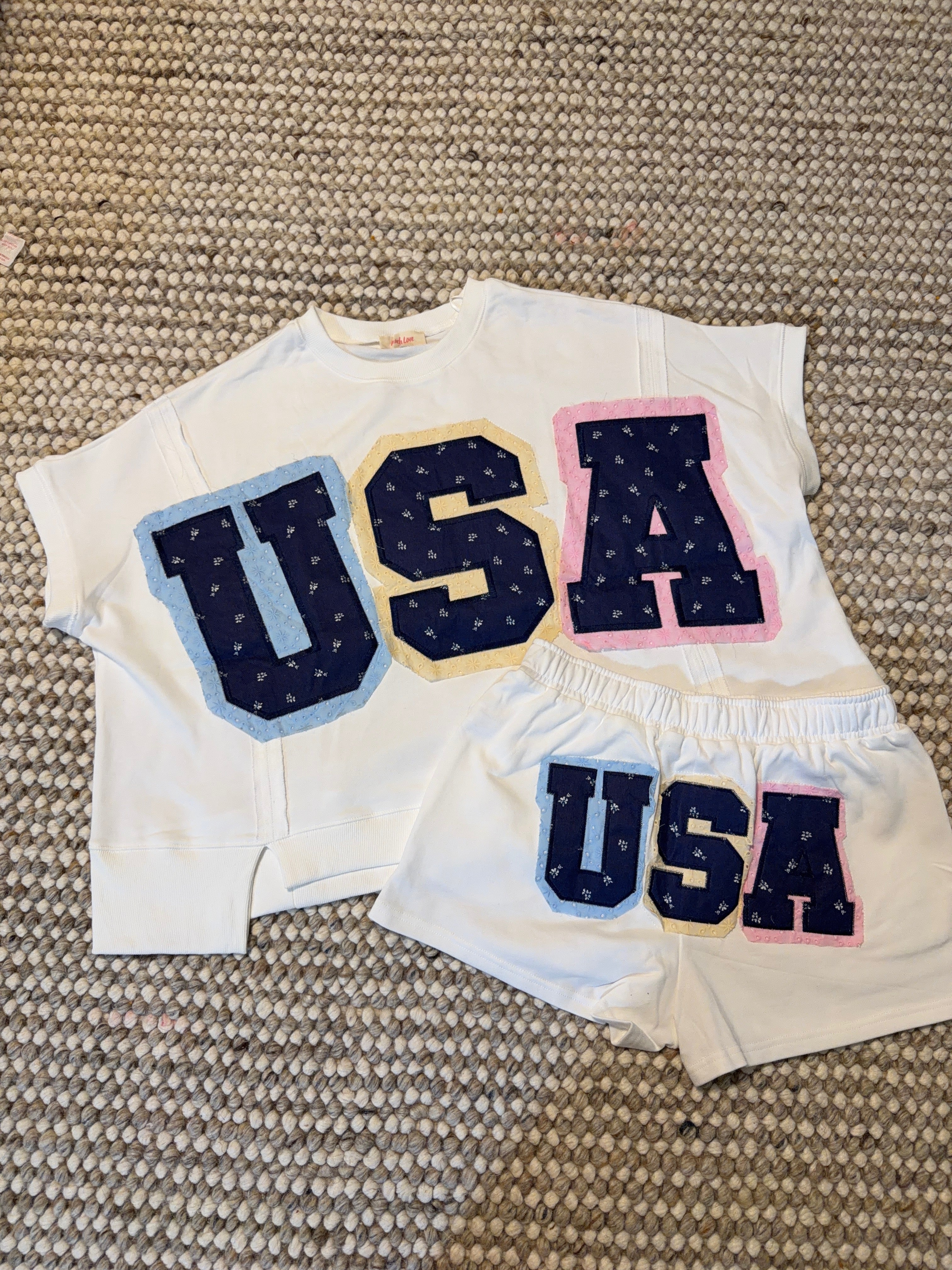 USA Patch Shirt with Floral Embroidery