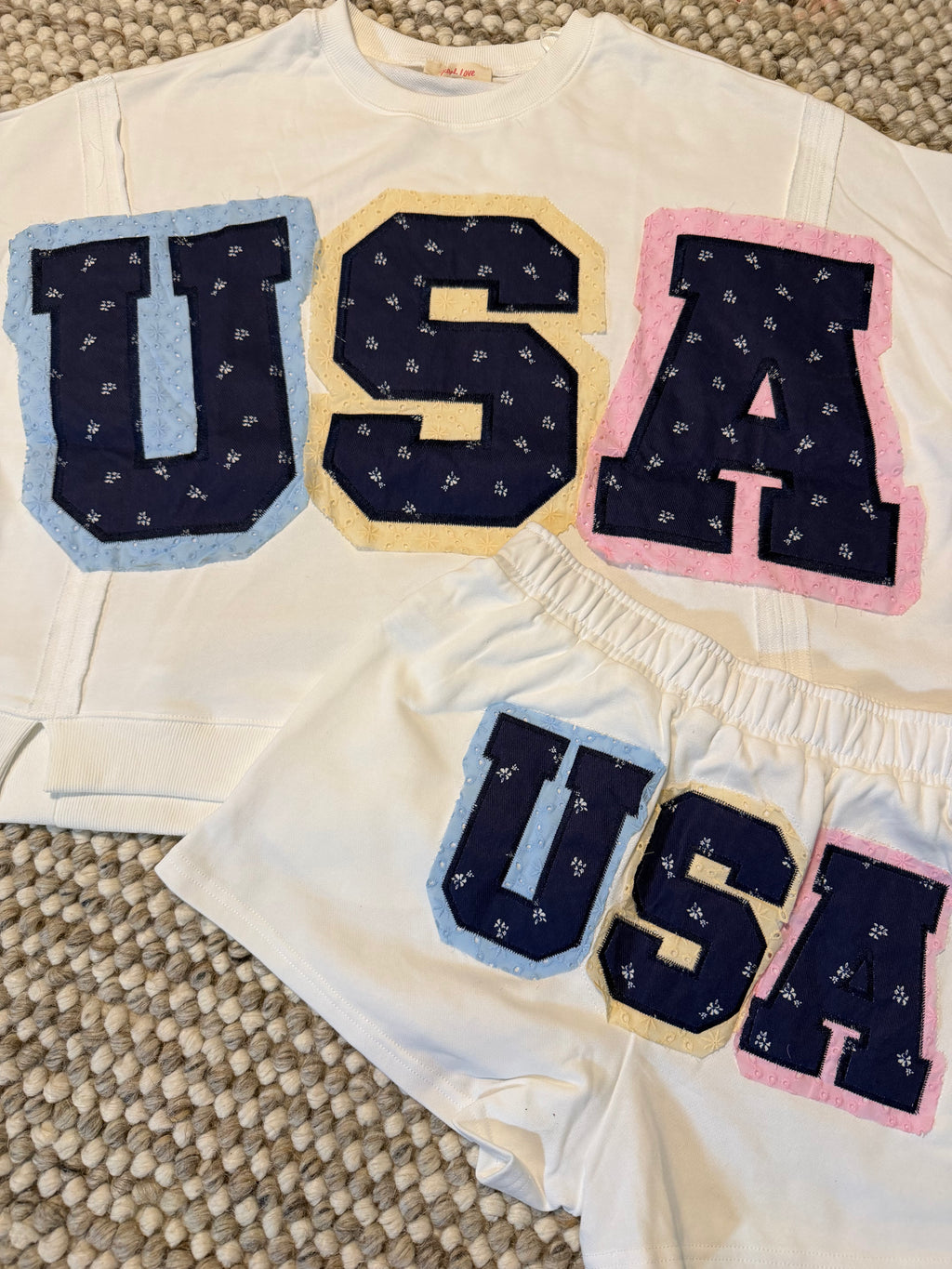 USA Patch Bottoms with Floral Embroidery
