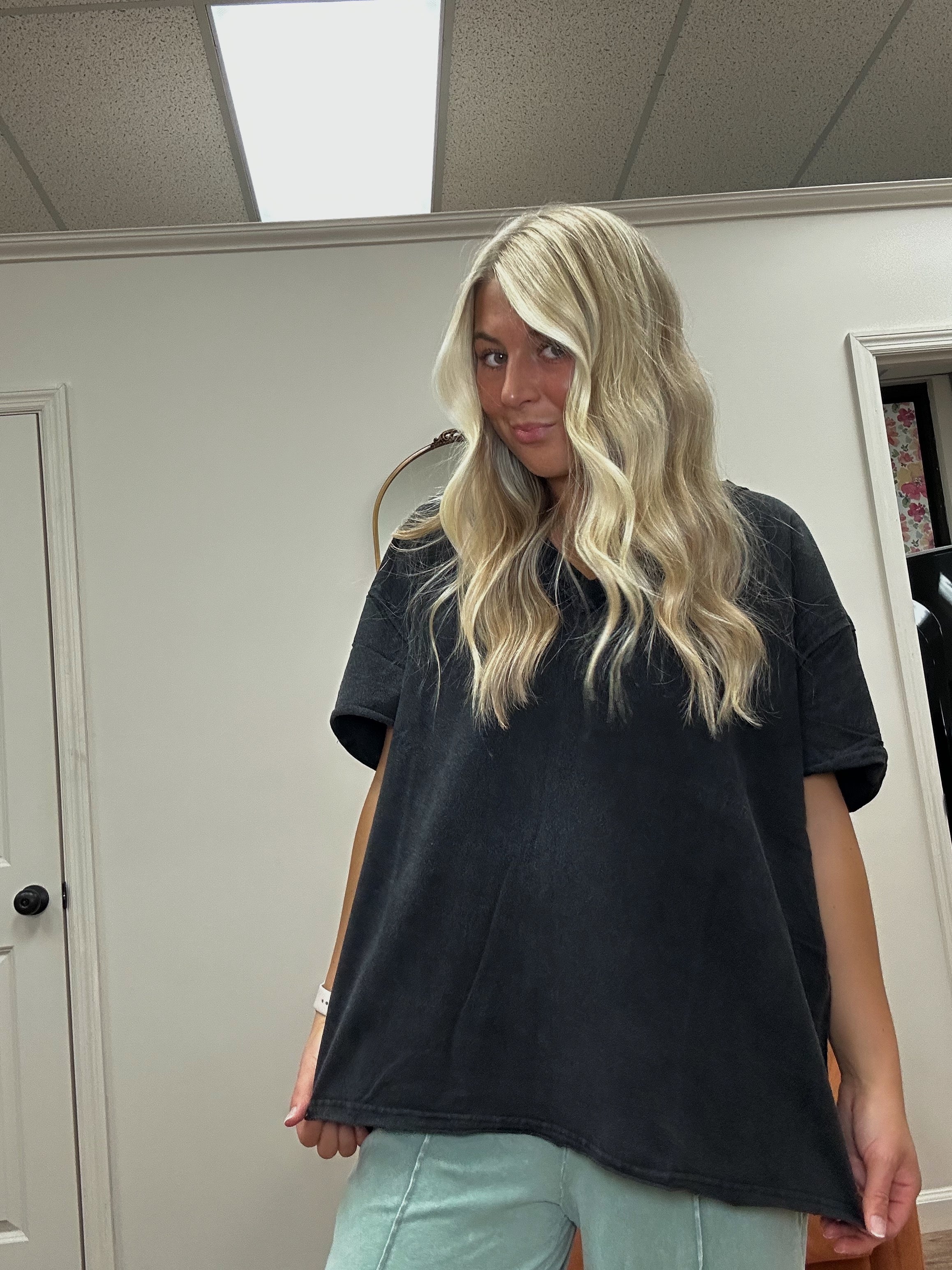 V Neck Top in Black