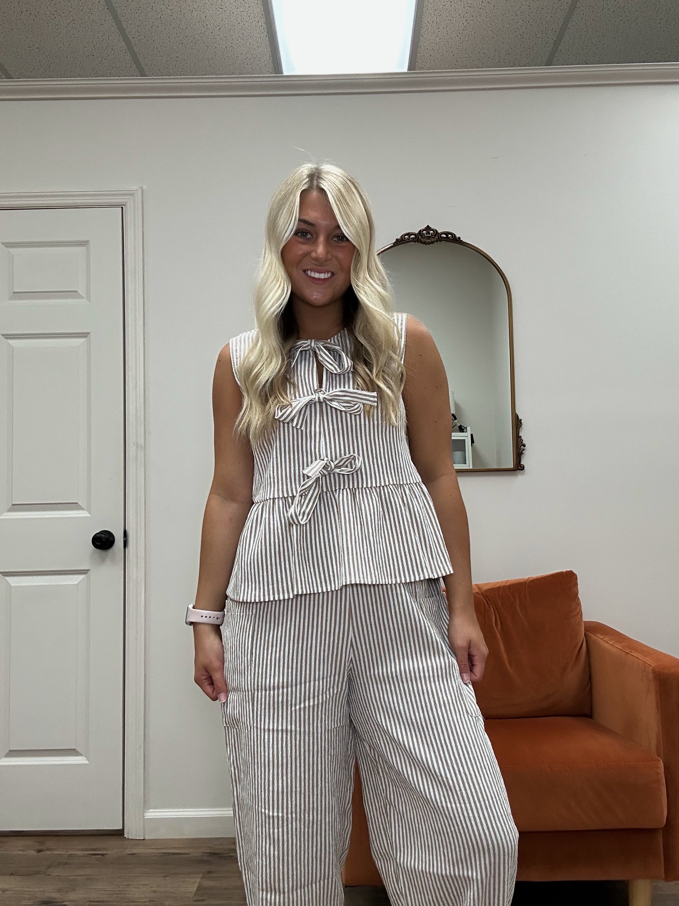 Striped Bow Tie Set- Mocha