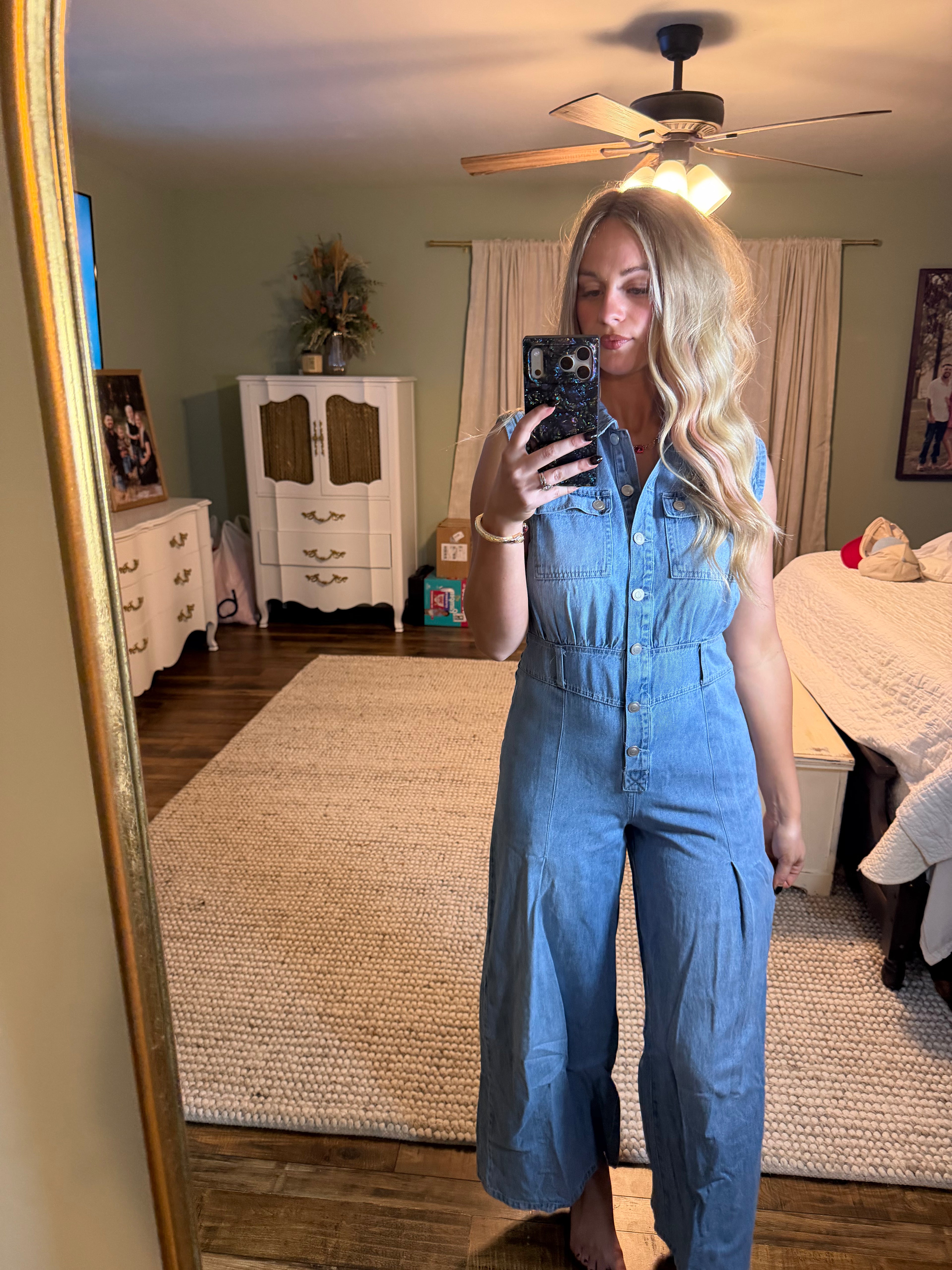 Washed Denim Sleeveless Wide Leg Jumpsuit