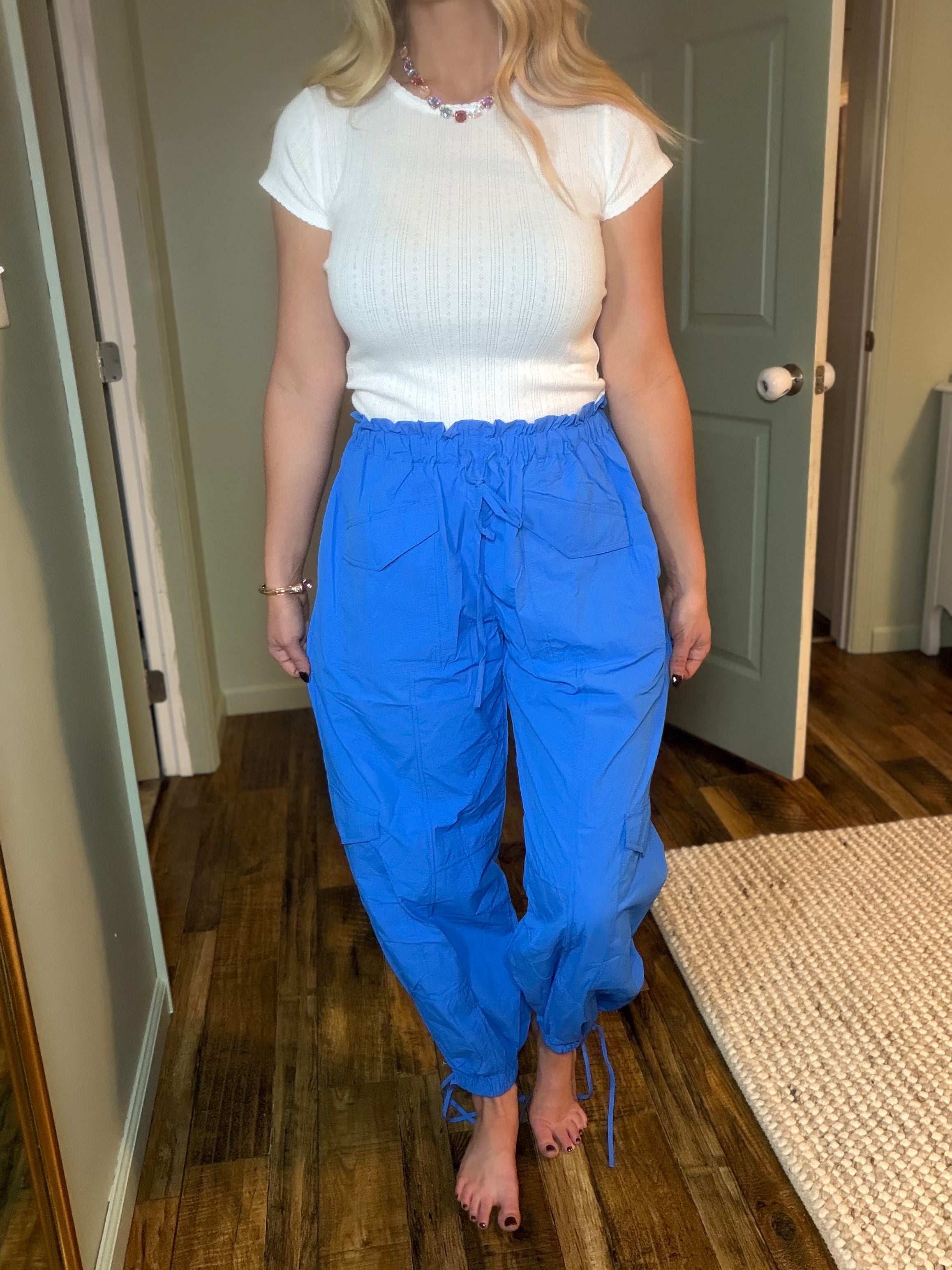 Blue Cargo Parachute Pants