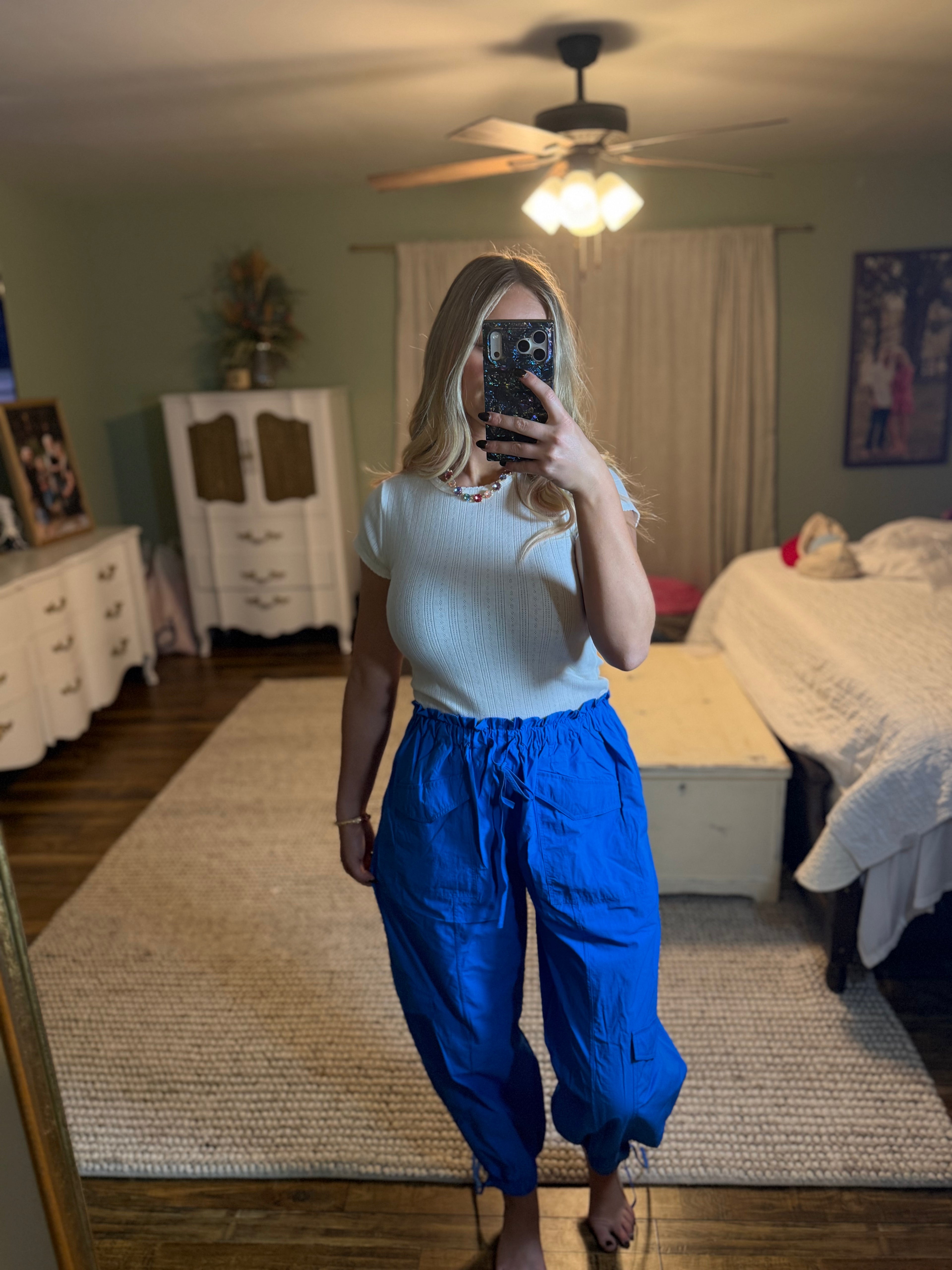 Blue Cargo Parachute Pants