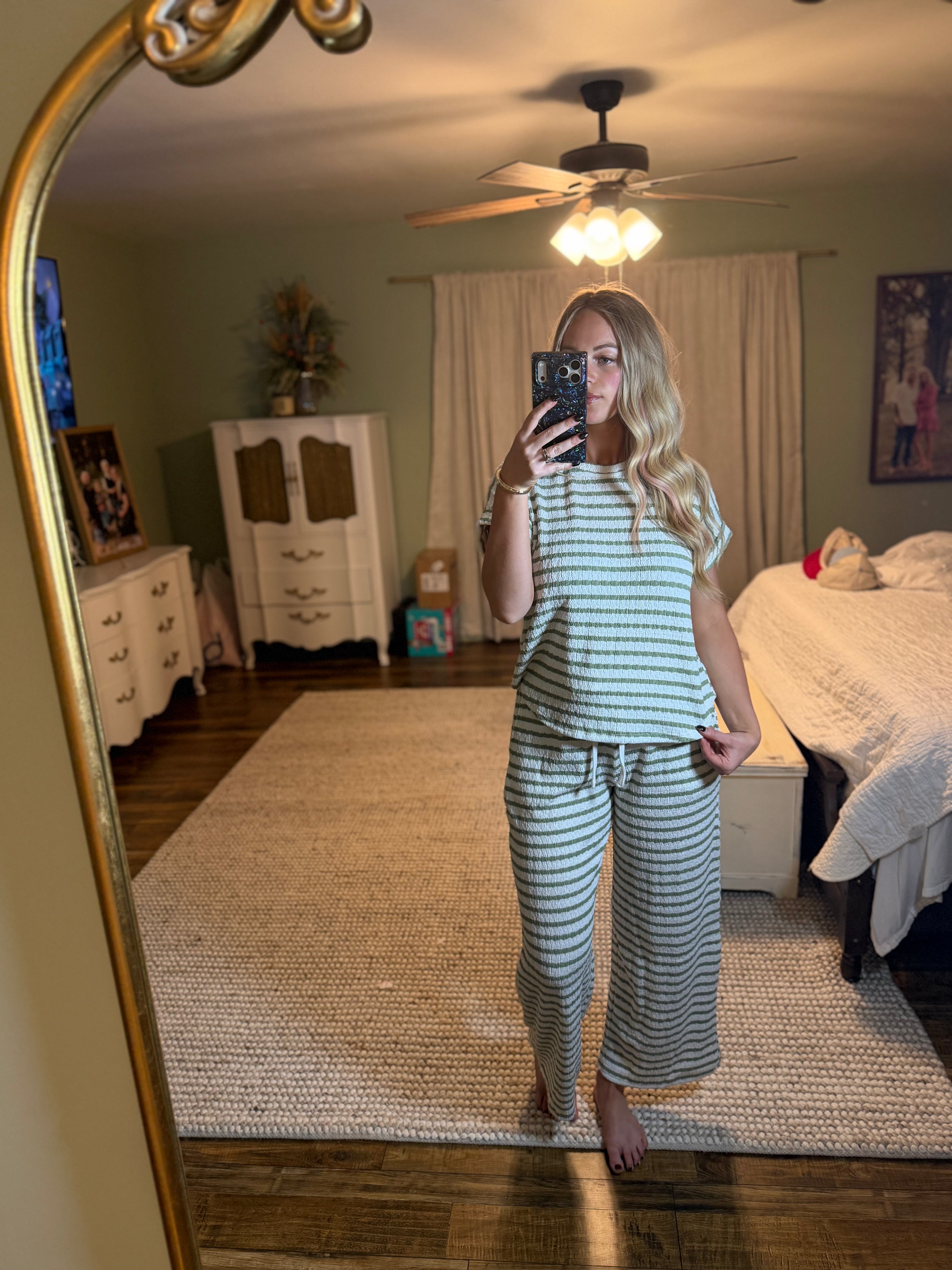 Olive Striped Matching Set
