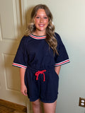 Ribbed Band Trim Romper