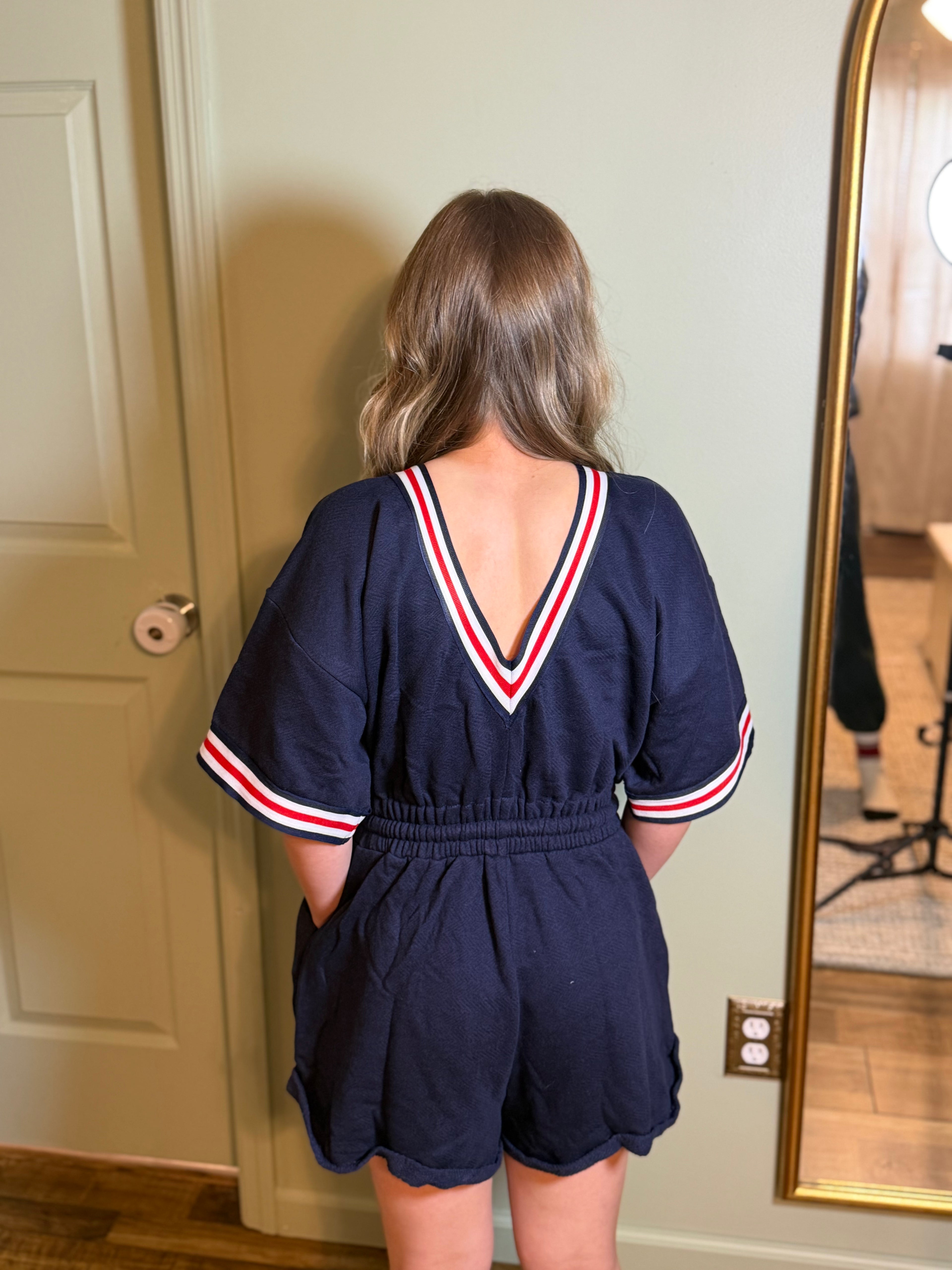 Ribbed Band Trim Romper