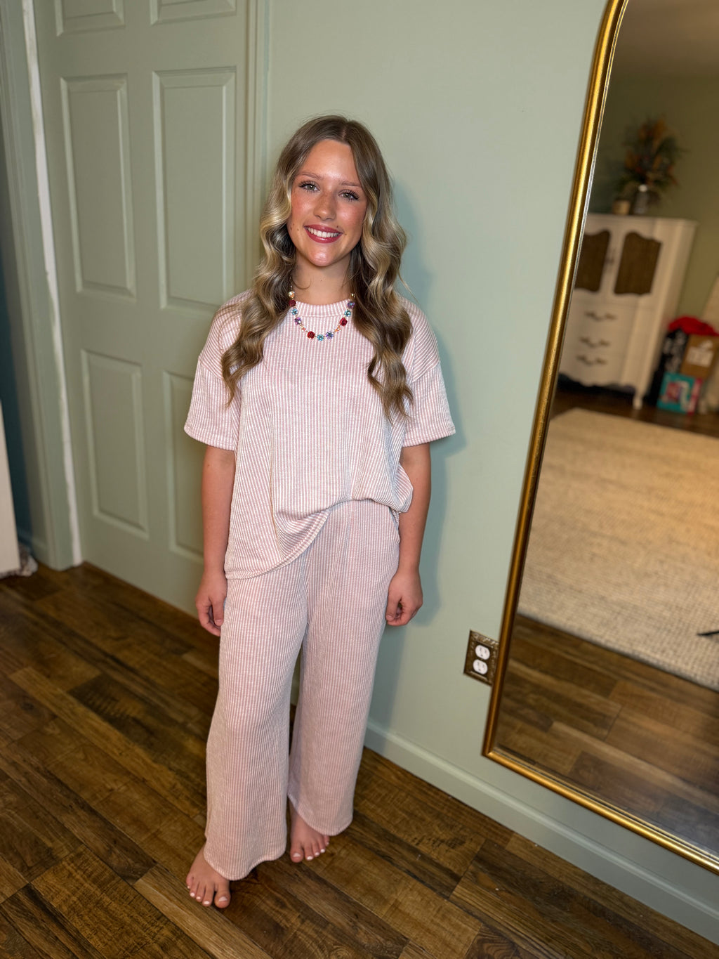 Blush Pink Ribbed Pants Set