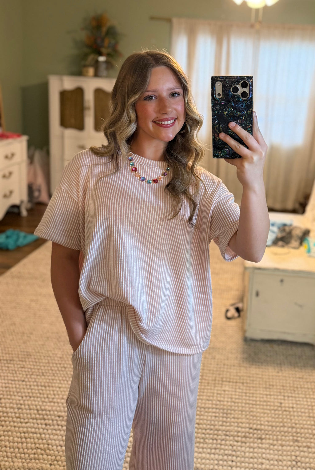 Blush Pink Ribbed Pants Set