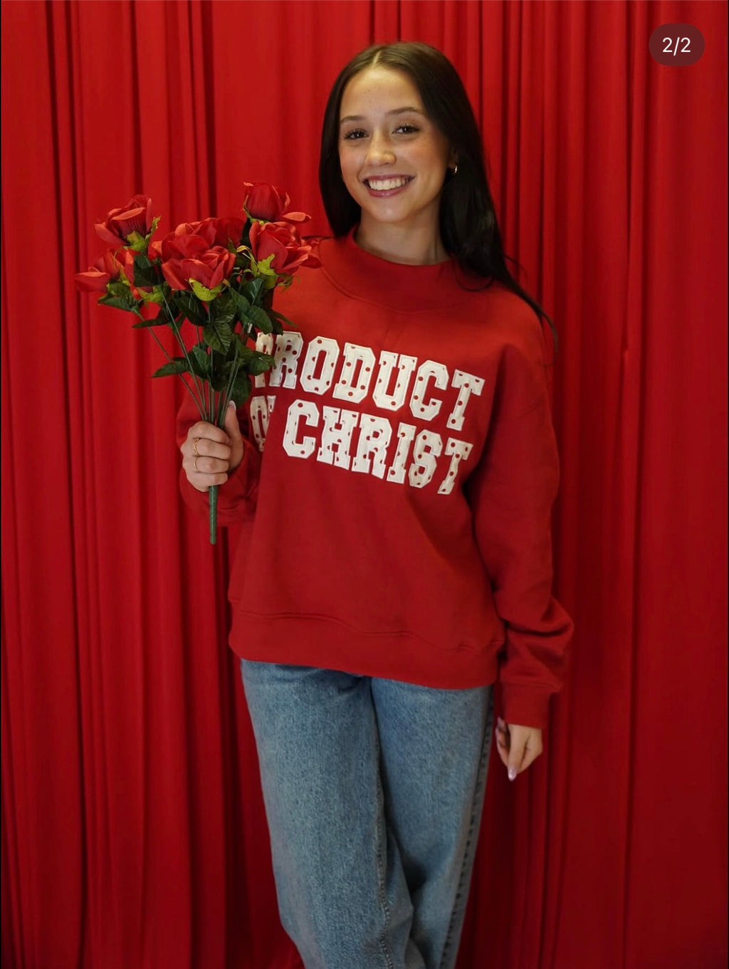 Product of Christ Mock Neck Red Polka Dot