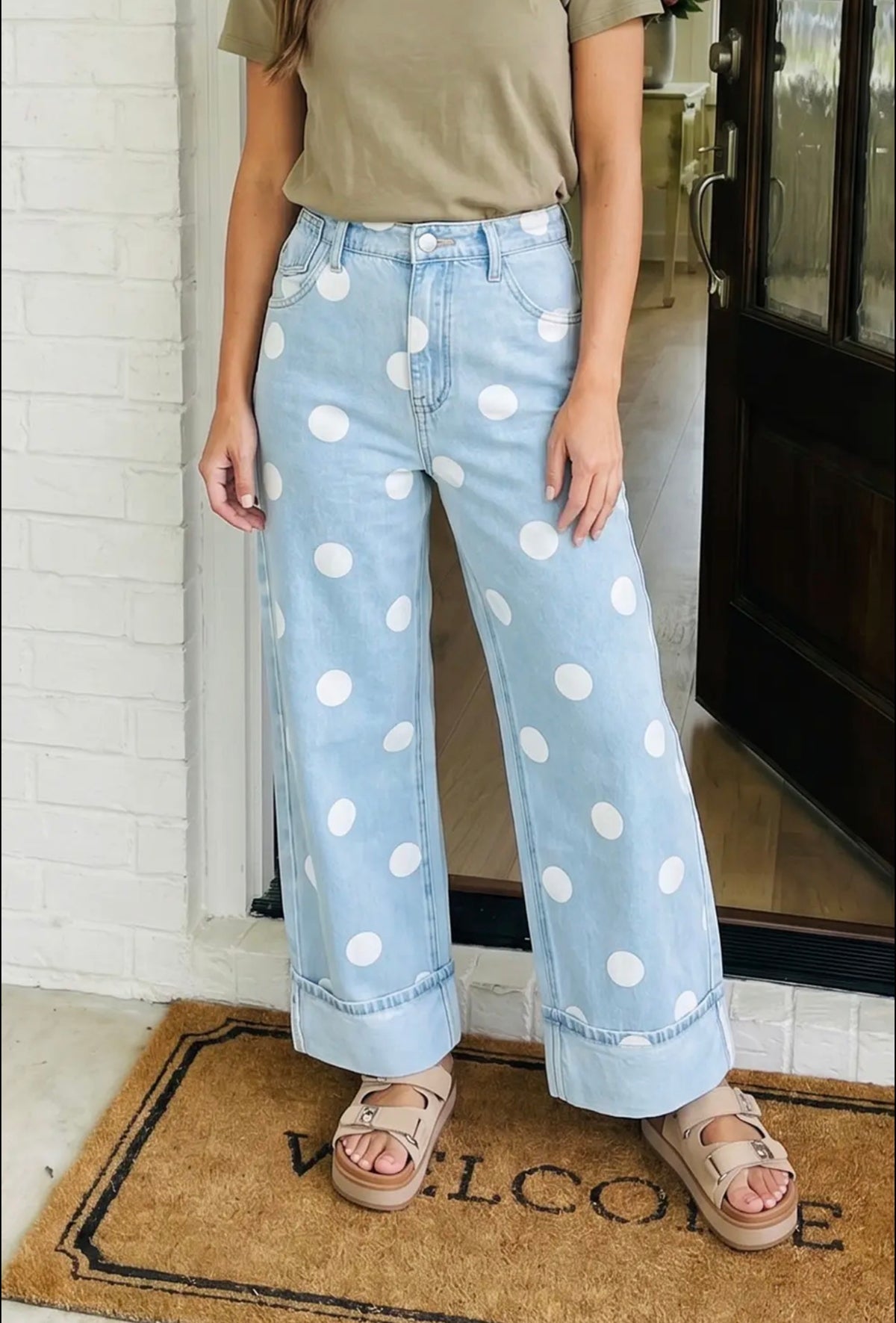 Polka Dot Barrel High Waisted Jeans